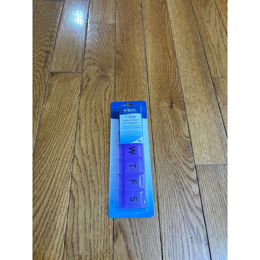 Apex 7-Day Push-to-Open Pill Organizer Purple Weekly Medication Case 70092 NEW